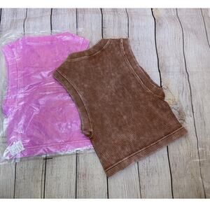 Zenana Bundle of 2 Brown and Pink Mineral Wash Cropped Ribbed Tanks Size S/M